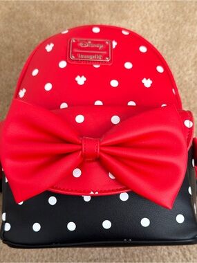 Disney Loungefly Minnie Mouse Red & Black Polka Dot Mini Backpack with Bow